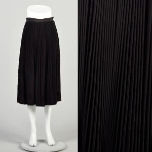 Small 1950s Pleated Skirt Black Classic Full Sweep Rockabilly Pin Up Bombshell Tea Length Midi Skirt
