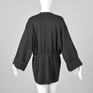 Large 1980s Donna Karan Gray Sweater Oversized Designer Charcoal Cardigan Pockets - Fashionconservatory.com