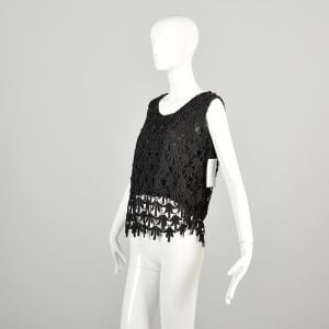 Large 1960s Sleeveless Black Lace Crop Top Blouse - Fashionconservatory.com