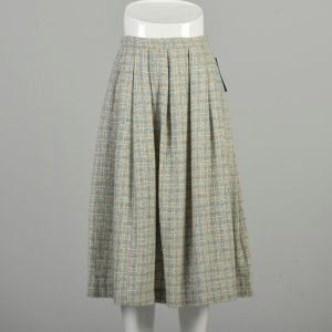 XS 1950s Tweed Skirt Atomic Fleck Cream Cyan Pink Yellow Knee Length Classic Winter Wool Skirt  - Fashionconservatory.com