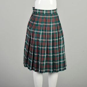 XS 1950s Pleated Skirt Red Green Plaid Cotton Knee Length Holiday Rockabilly Ivy League Preppy  - Fashionconservatory.com