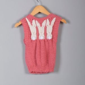 1950s Girls Pink Knit Sweater Bunny Rabbits Sleeveless Boat Neck Sweater Knit Vest 50s Vintage - Fashionconservatory.com