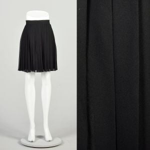 Small 1990s Silk Skirt Black Pleated Elegant Formal Evening Short Mini Skirt Oleg Cassini Black Tie 