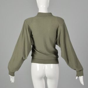 Medium 1980s Sonia Rykiel Green Sweater Designer Vented Open Armpits Ribbed Knit Trim  - Fashionconservatory.com