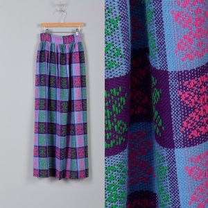 1970s Girls Maxi Skirt Purple Plaid Woven Tweed Maxi Skirt Purple Blue Pink Tall Long Slim Small