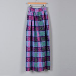 1970s Girls Maxi Skirt Purple Plaid Woven Tweed Maxi Skirt Purple Blue Pink Tall Long Slim Small - Fashionconservatory.com