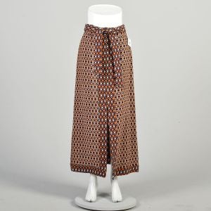 Small 1970s Tweed Skirt Front Split Mod OP Art Chunky Weave Orange White Blue Geometric Maxi 