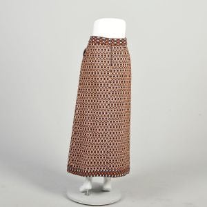 Small 1970s Tweed Skirt Front Split Mod OP Art Chunky Weave Orange White Blue Geometric Maxi  - Fashionconservatory.com