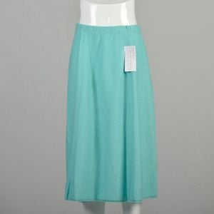 M-L 1980s Aqua Light Blue Skirt Turquoise Tea Length Stretch Casual Skirt  - Fashionconservatory.com