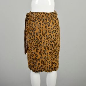 M-L-XL 1990s Suede Wrap Skirt Leopard Print Gathered Waist Tie Leather Bombshell Skirt  - Fashionconservatory.com