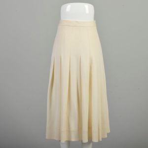 Medium 1990s Ivory Wool Skirt Button Closure Pleated Cream Midi Tea Length Sonia Rykiel Skirt  - Fashionconservatory.com