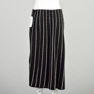 Large 1970s Black White Stripe Skirt Lightweight Knit Elastic Waist Midi Tea Length Straight Pencil  - Fashionconservatory.com