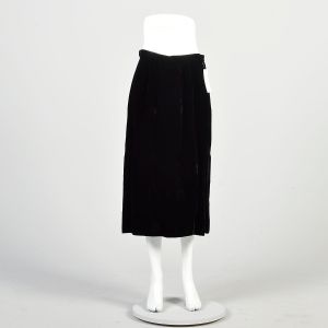 Large 1950s Black Velvet Skirt Pencil Midi Classic Elegant Formal Skirt 