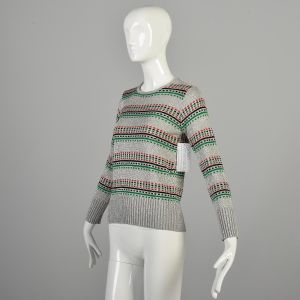 Medium 1970s Metallic Lurex Ribbed Knit Long Sleeve Sweater - Fashionconservatory.com