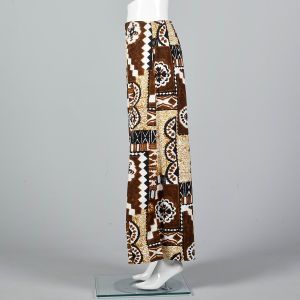 Small Brown and Black Wide Leg Pants Hawaiian Barkcloth Palazzo Bell Bottoms Boho Beach Pants - Fashionconservatory.com