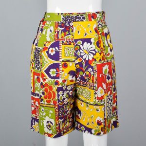 Medium 1960s Bermuda Shorts Yellow Purple Red Floral Psychedelic Print High Waisted Summer Shorts  - Fashionconservatory.com