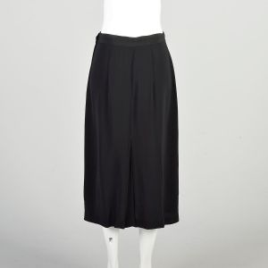 Medium 1940s Black Rayon Skirt High Waist Kick Pleat Midi Tea Length Straight Pencil Skirt  - Fashionconservatory.com