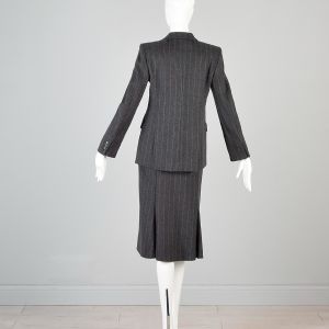 Small Vintage 1990s 90s Max Mara Skirt Suit Angora Wool Gray Chalk Stripe Size 6 - Fashionconservatory.com