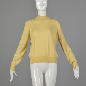 Large 1980s Kasha de Rodier Lightweight Sweater Cream Mockneck Turtleneck Long Sleeve