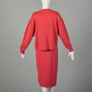 Large 1980s Ferragamo Knit Two Piece Set Pink Sweater Separates  - Fashionconservatory.com