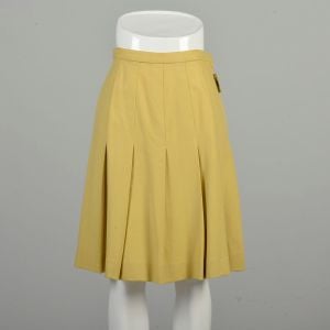 Medium 1970s Yellow Wool Skirt Pendleton Fit & Flare Pleated Schoolgirl Knee Length 