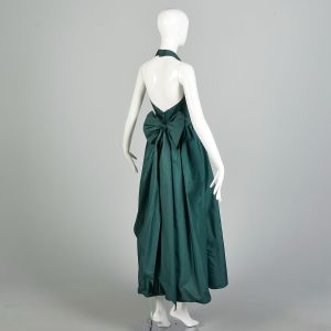 XS 1970s Lillie Rubin Green Pleated Halter Formal Evening Prom Gown - Fashionconservatory.com