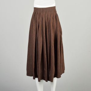 XS 1950s Pleated Skirt Brown Black Textured Micro Stripe Tea Length Midi Skirt  - Fashionconservatory.com