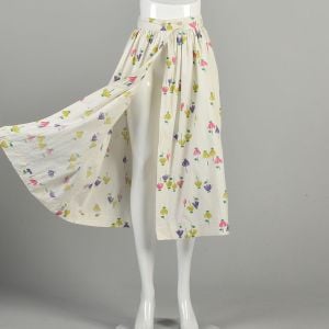  1950s Small Novelty Topper Overskirt Floral Layering Skirt Buttoned High Waist Midi Slit Flower Pri - Fashionconservatory.com