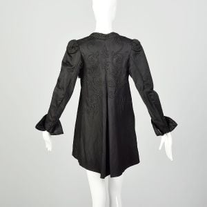 Small 1910s Edwardian Black Jacket Tassels Embroidery Gothic Victorian Aristocrat Overcoat  - Fashionconservatory.com
