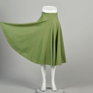 Large 1950s Spring Green Skirt Cotton High Waisted Full Sweep A Line Pin Up Rockabilly Knee Length  - Fashionconservatory.com