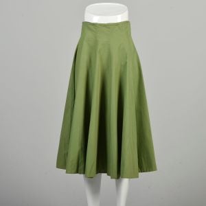 Large 1950s Spring Green Skirt Cotton High Waisted Full Sweep A Line Pin Up Rockabilly Knee Length 
