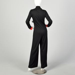 Medium 1970s Jumpsuit Black Red Zip-Front Knit - Fashionconservatory.com