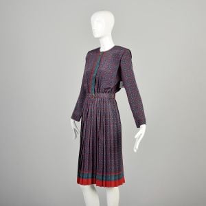 1980s Medium Paisley Print Pleated Midi Dress with Belt - Fashionconservatory.com