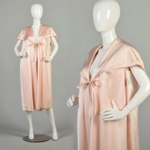 L-XL 1960s Pink Satin Cape Front Tie Wide Shawl Collar Gilet Formal Evening Elegant Opera Topper