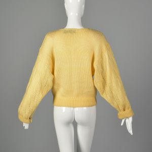 Small 1980s Cream Sweater Loose Knit Semi Sheer Bauble Pale Yellow Jumper  - Fashionconservatory.com