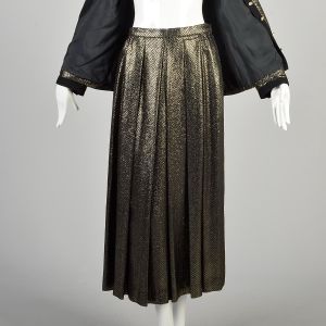 Medium 1980s Gold Lamé Skirt Set Pleated Midi Rhinestone Two Piece - Fashionconservatory.com
