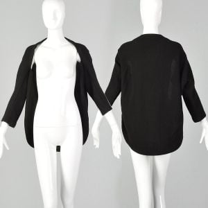 Small 1990s Yohji Yamamoto Black Sweater Designer Avant Garde Minimalist Open Wool Cardigan 