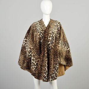 OSFM 1980s Leopard Wrap Faux Fur Exotic Wildcat Plush Soft Tan Knit Lined Cozy Winter Cape 