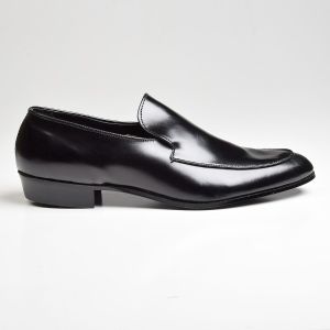 Sz12 1960s Black Leather Slip-On Pump Vintage Deadstock Thomas Loafer Shoe - Fashionconservatory.com