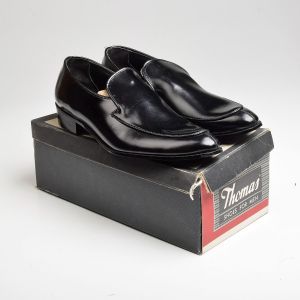 Sz10.5 1960s Black Leather Pumps Vintage Thomas Loafers Slip-On Deadstock Shoes