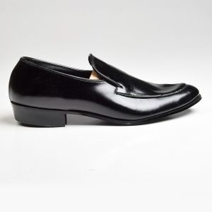 Sz10.5 1960s Black Leather Pumps Vintage Thomas Loafers Slip-On Deadstock Shoes - Fashionconservatory.com