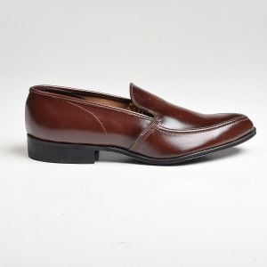 Sz6.5 1960s Brown Leather Loafer Polished Slip-On Shoe Detail Stitching Deadstock - Fashionconservatory.com