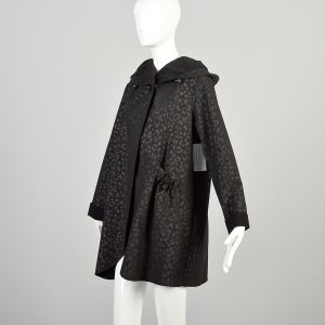 Large 1990s Black Leopard Jacket Athletic Rain Coat WeatherProof Utility Edgy Sleek  - Fashionconservatory.com