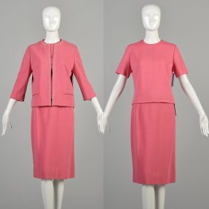 Medium 1960s Legally Blonde Pink Knit Skirt Set Three Piece Bubble Gum Outfit