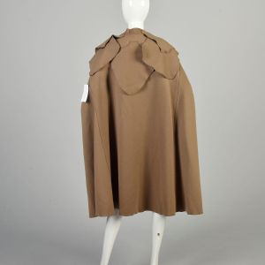 OSFM 1990s Brown Wool Cloak Cape Pockets Front Button Layered Shoulders Forest Fairy Casual Wrap  - Fashionconservatory.com