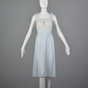 Small 1950s Blue Nightgown Sleeveless Lace Bust Lace Trim Sleepwear Loungewear Lingerie
