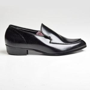 Sz8.5 1960s Black Leather Tru-Flex Loafers Traditional Slip-On Shoe Top Stitched Deadstock - Fashionconservatory.com