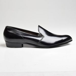 SZ12 1960S Black Leather Loafer Polished Tru-Flex Slip-On Shoe Deadstock - Fashionconservatory.com