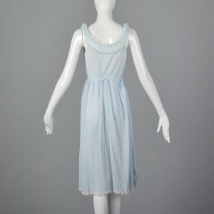 Small 1950s Blue Nightgown Sleeveless Lace Bust Lace Trim Sleepwear Loungewear Lingerie - Fashionconservatory.com