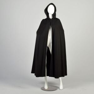 OSFM Black Knit Cape Hooded with Tassel Medium Weight Witch Fairy Gothic Opera Cloak Overcoat